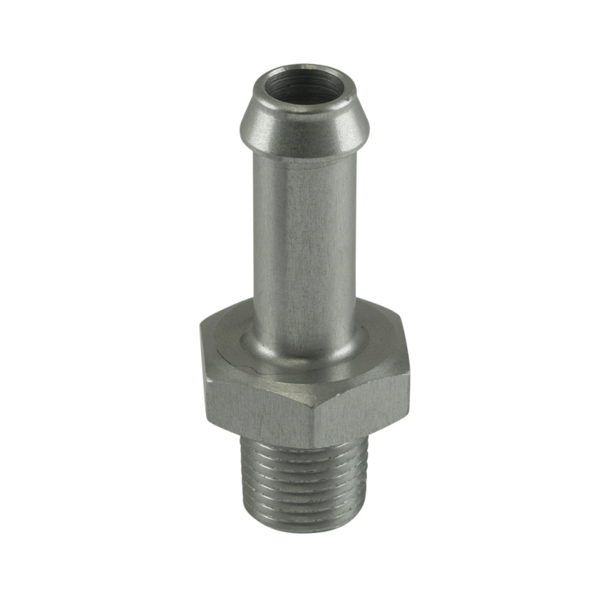 Fitting 8mm / 5/16" Hose End to 1/8 NPT Male Straight - Silver